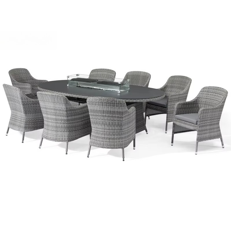 Outdoor Furniture Set With Fire Pit - Outdoor-Möbel Feuerstelle Rattan Aluminium Garten-Sofa-Set Modernes