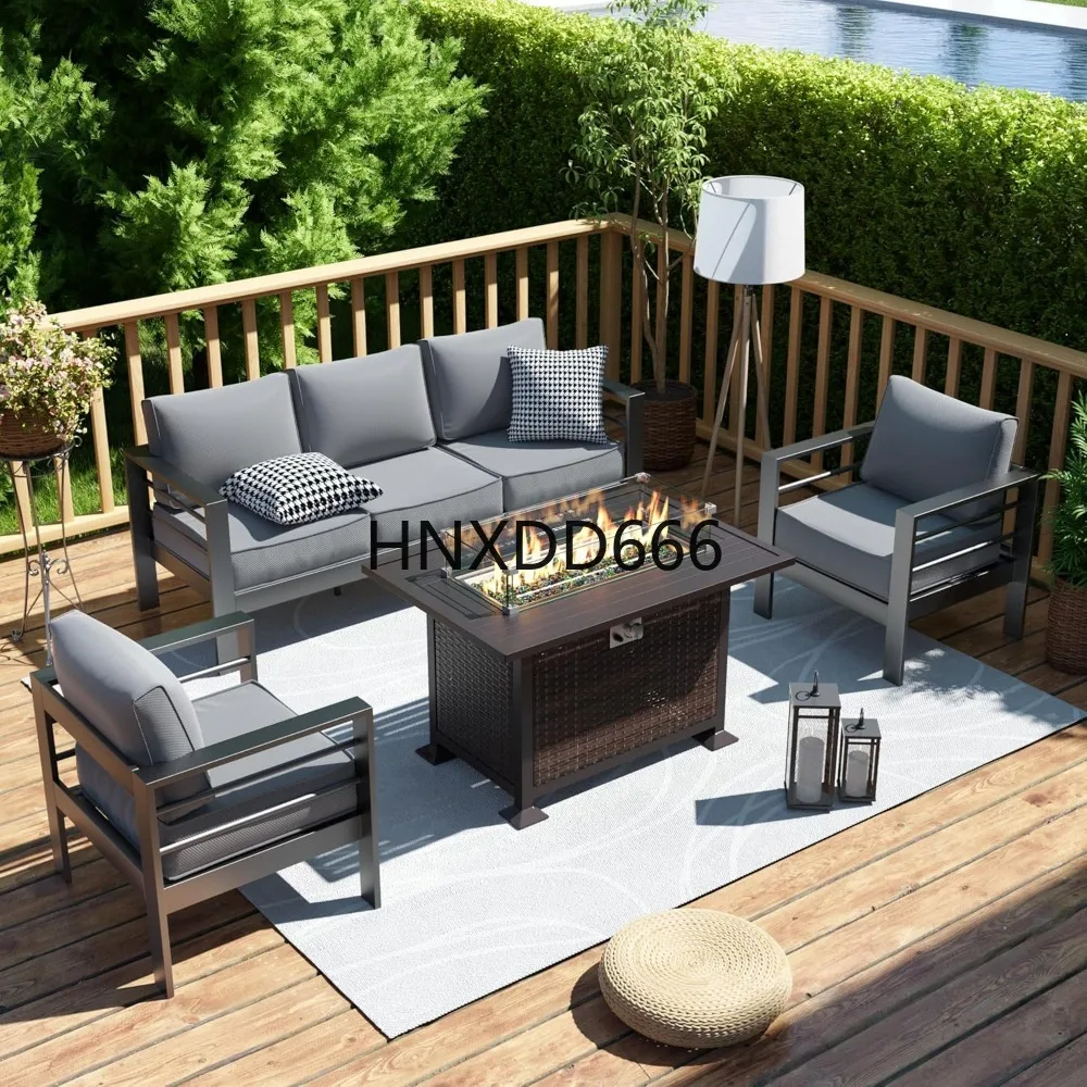 Outdoor Furniture Set With Fire Pit - Gartenmöbel-Set mit Feuerstelle, 6-teiliges Aluminium-Outdoor-Sofa-Set aus