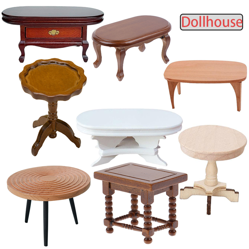 Outdoor Furniture Wood - 1:12 Puppenhaus Miniatur runder Tisch Teetisch