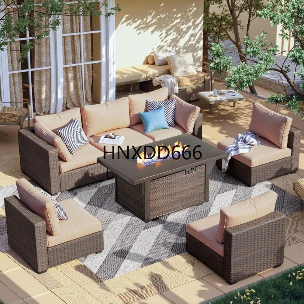 Outdoor Furniture Set With Fire Pit - 7-teiliges Gartenmöbel-Set mit Feuerstelle, Outdoor-Sofa-Garnitur mit
