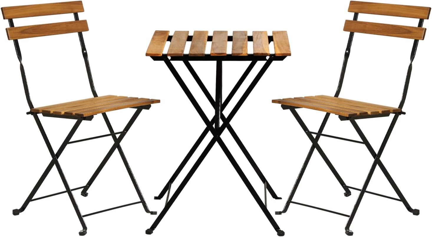 Outdoor Furniture Wood - 3-teiliges klappbares Bistro-Set aus Naturholz für