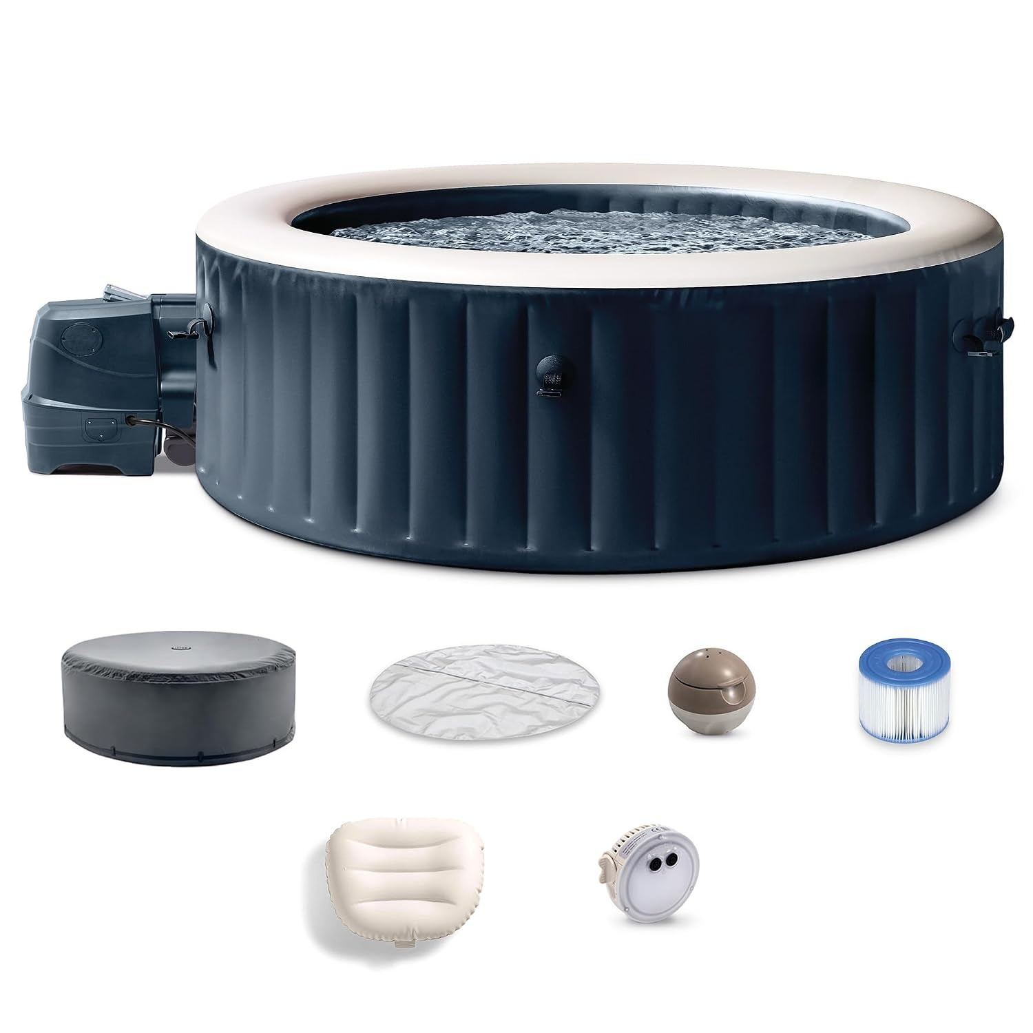 Inflatable Hot Tub - 6-Personen Runder Aufblasbarer Whirlpool, Sprudelmassage-Spa-Set mit