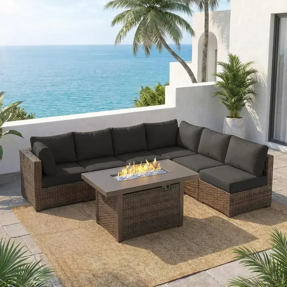 Outdoor Furniture Set With Fire Pit - 7-teiliges Gartenmöbel-Set mit 42 cm Feuerstelle,