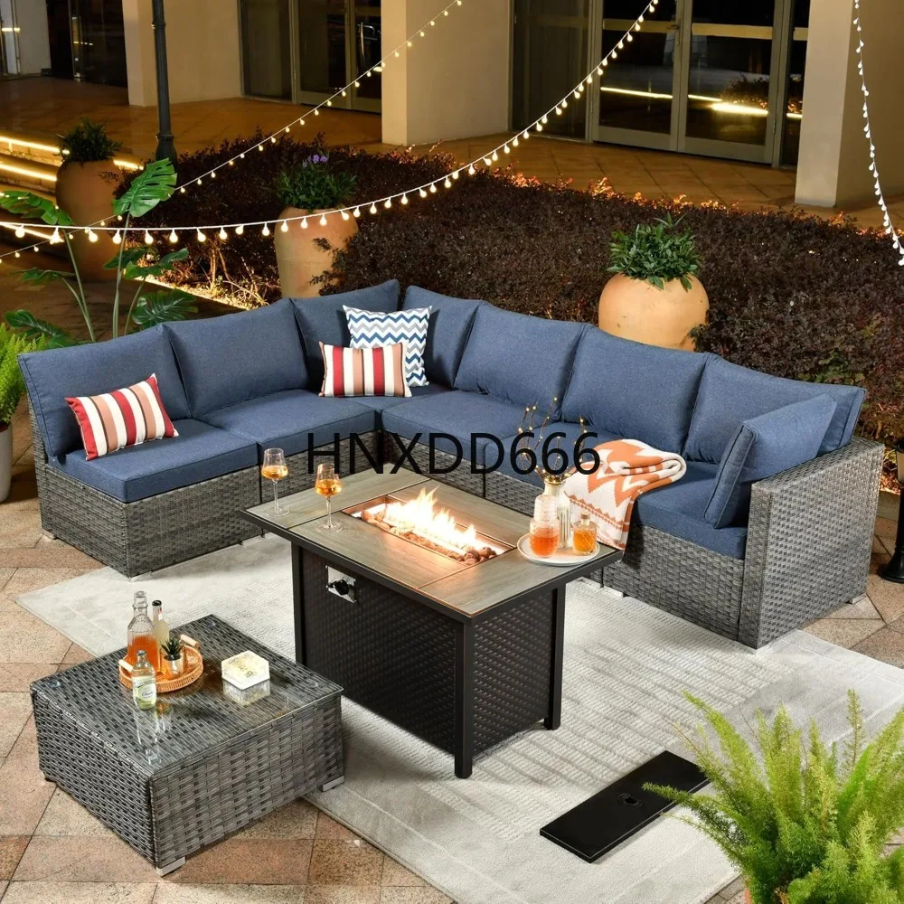 Outdoor Furniture Set With Fire Pit - 8-teiliges Gartenmöbel-Set mit Feuerstelle, Sektionssofa aus