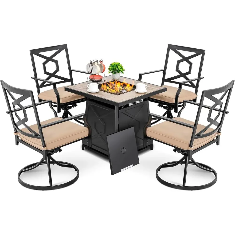 Outdoor Furniture Set With Fire Pit - 5-teiliges Gartenmöbel-Set mit Feuertisch, 28 Propan-Gas-Feuerstelle,