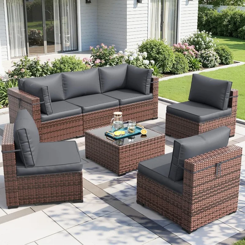 Outdoor Furniture Set With Fire Pit - Amopatio 8-teiliges Gartenmöbel-Set mit Feuerstelle, Outdoor-Sektionssofa
