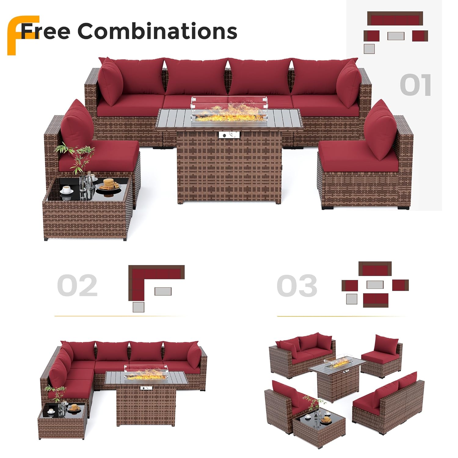 8-teiliges Allwetter-Rattan-So – Outdoor Furniture Set With Fire Pit Bewertung und Preis